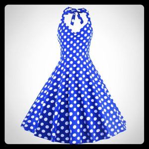 Medium Voodoo Vixen  blue white polka dot dress